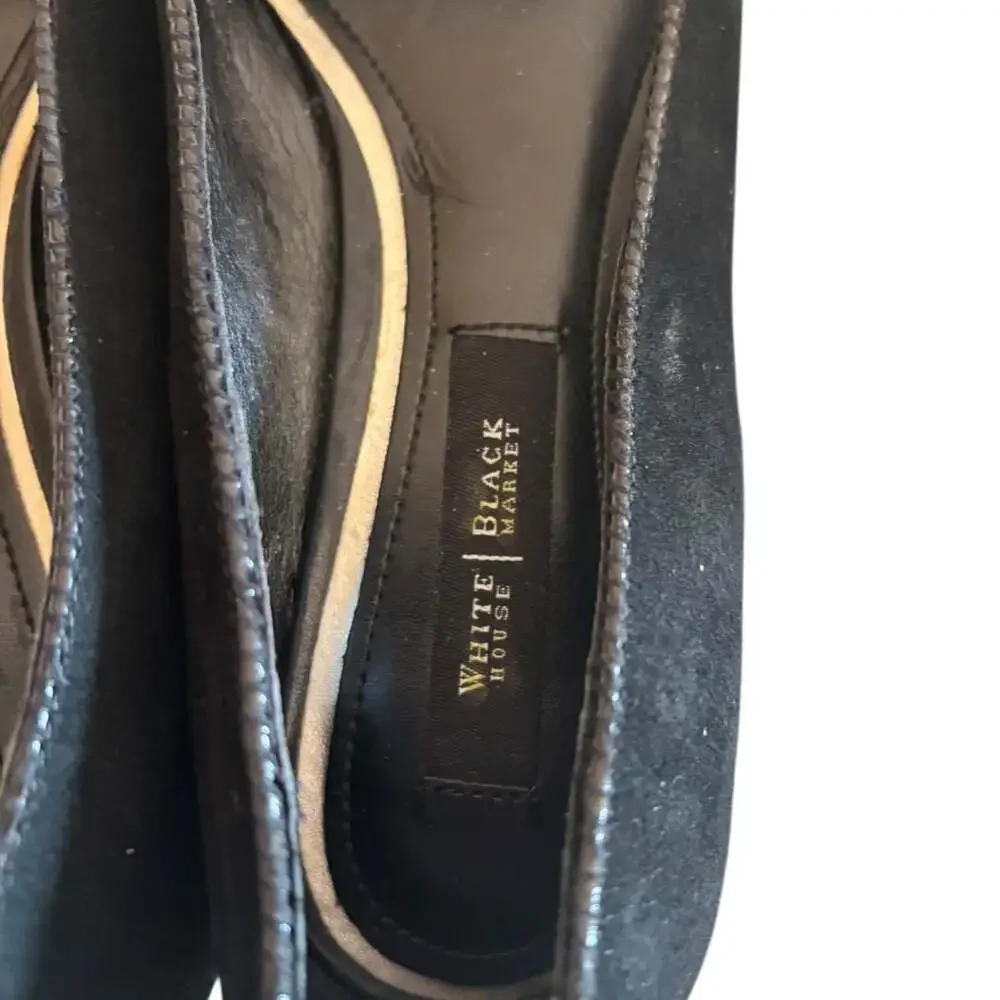 White House Black Market Tres Chic Black Suede Ava Pointed Toe Flats Size 7.5 - Picture 3 of 4